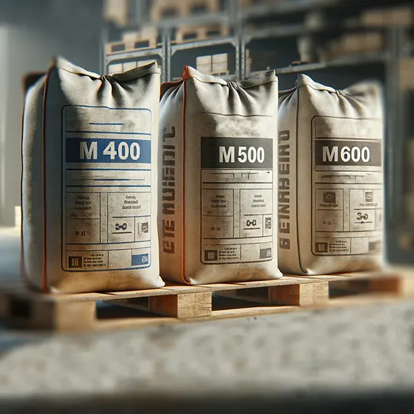 DALL·E 2023 11 27 22.12.31 Create a realistic image showing three bags of cement in a construction site or warehouse setting. The first bag should be labeled М400 representin копия